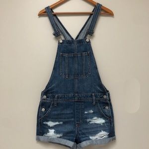 Denim overall shorts